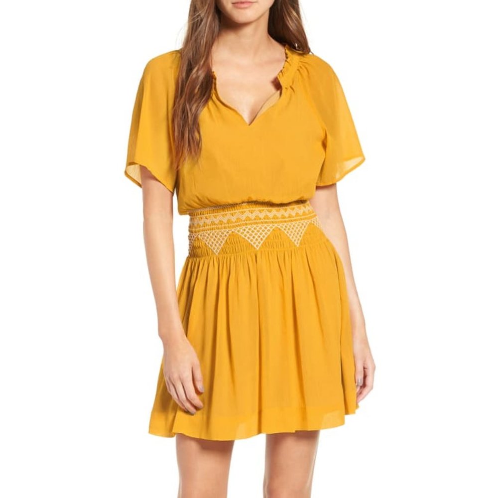 Madewell Golden Yellow Smocked Dress